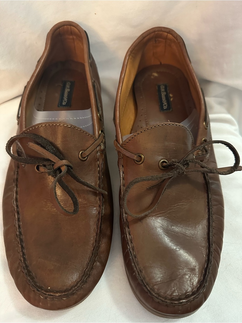 G.H. Bass & Co Mens 9.5 Brown Leather Boat Shoes Deck Moc Toe Loafers Lace Up